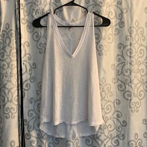White Woven V-neck Tank